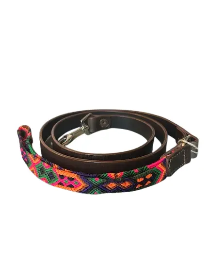 Dog Leash - Leather With Handwoven Handle